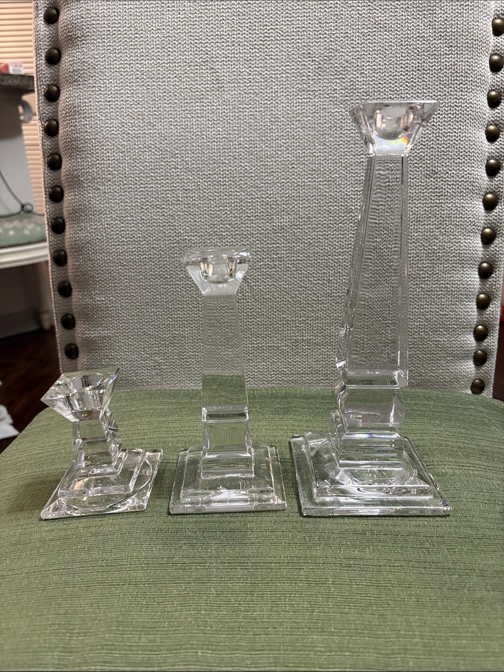 Clear Glass Taper Candle Holder Trio